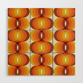 Orange, Brown, and Ivory Retro 1960s Wavy Pattern Wood Wall Art