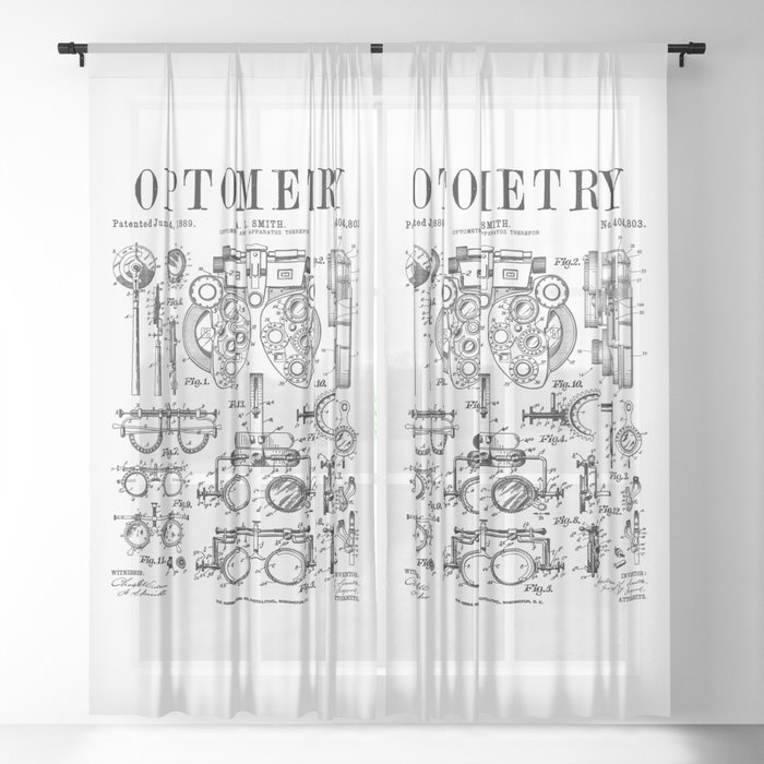 Optometrist Optometry Eye Doctor Tools Vintage Patent Print Sheer Curtain