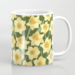 Seamless pattern with yellow daffodils on a green background Mug