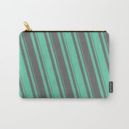 [ Thumbnail: Dim Gray & Aquamarine Colored Lined/Striped Pattern Carry-All Pouch ]