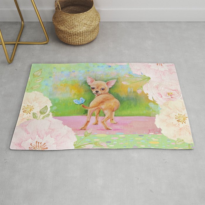Chihuahua in the rose garden Rug