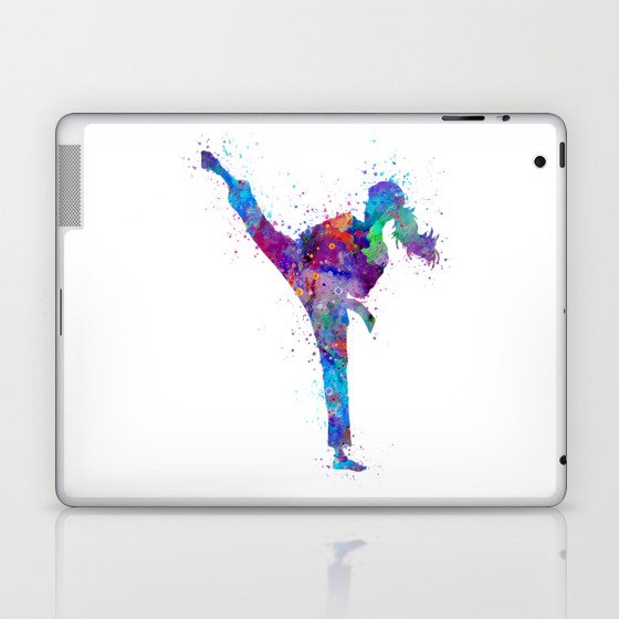 Karate Girl Colorful Martial Arts Gift Watercolor Art Laptop & iPad Skin