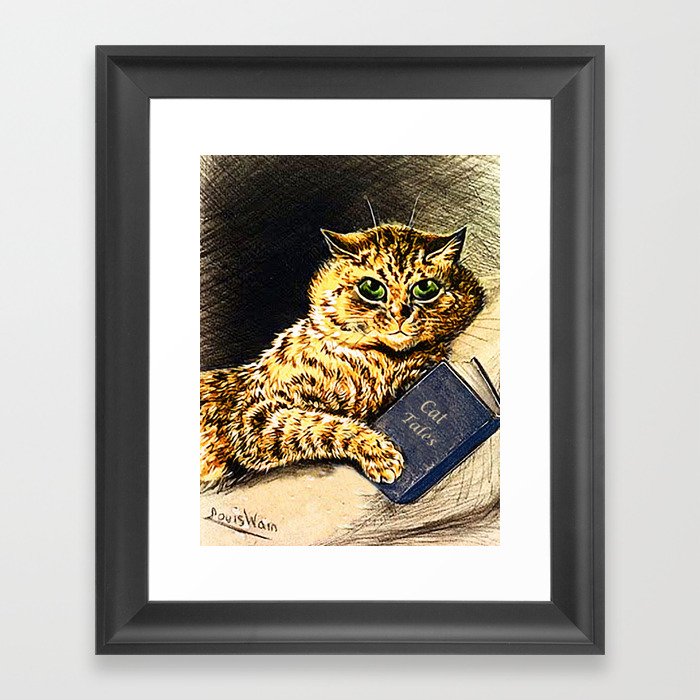 Louis Wain Cat Tales-Cat Reading Book Framed Art Print by Digital Effects