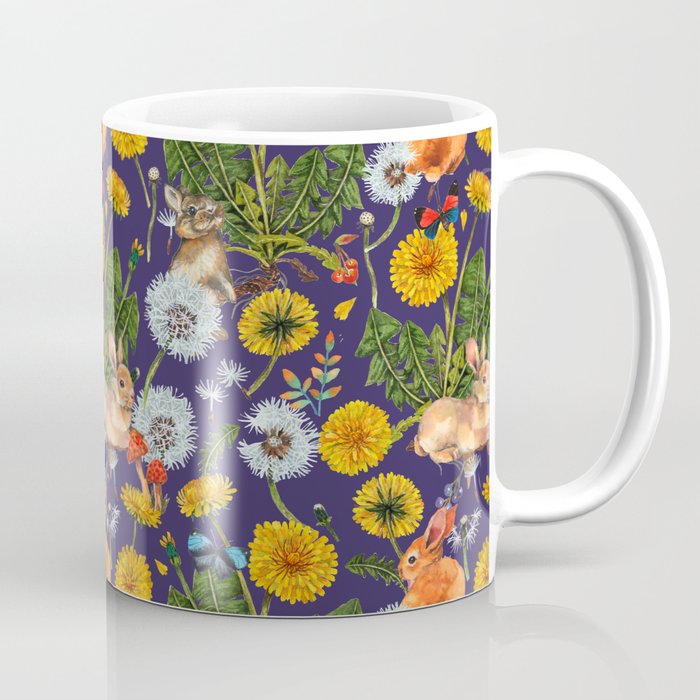 Dandelion Flowers with Rabbits - purple Coffee Mug