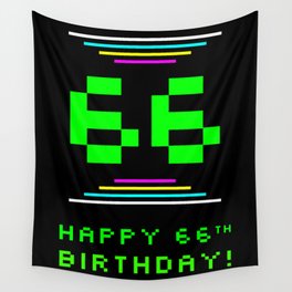 [ Thumbnail: 66th Birthday - Nerdy Geeky Pixelated 8-Bit Computing Graphics Inspired Look Wall Tapestry ]