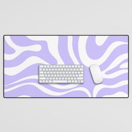 Retro Modern Liquid Swirl Abstract Pattern in Light Purple and White Desk Mat