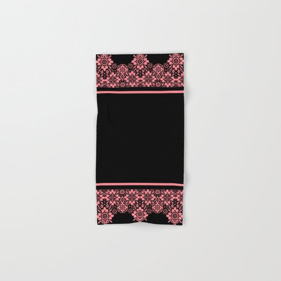 Retro .Vintage . Pink lace on a black background . Hand & Bath Towel