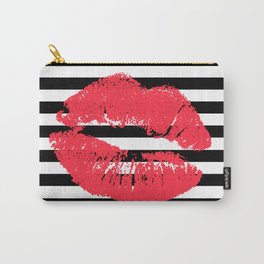 Stripes and Coral Kiss Carry-All Pouch