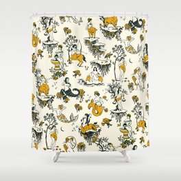 Zodiac Toile Pattern With Cream Colored Background. Shower Curtain