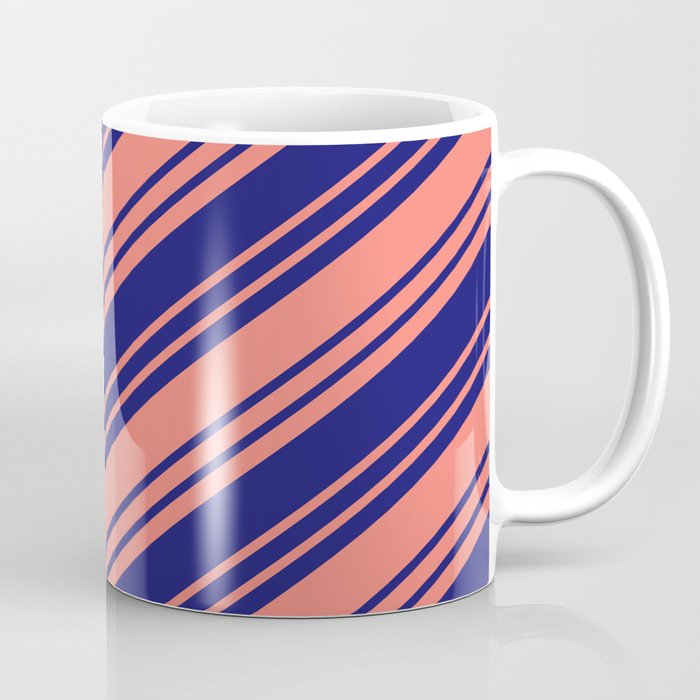 Salmon & Midnight Blue Colored Stripes/Lines Pattern Coffee Mug