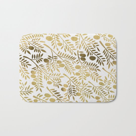 Gold Olive Branches Bath Mat