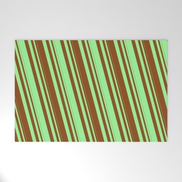 [ Thumbnail: Brown and Green Colored Lined Pattern Welcome Mat ]