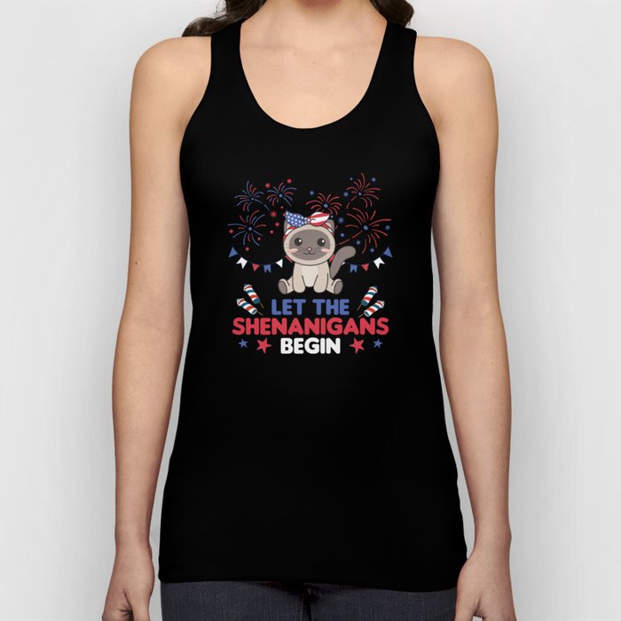 Happy 4th Cute Cat With Fireworks America Tank Top