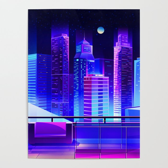 Synthwave Neon City #11 Poster