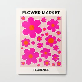 Flower Market Print Retro Flower Florence Flower Market Abstract Floral Art Pink Flowers Botanical Metal Print