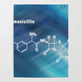 Amoxicillin, antibiotic drug, Structural chemical formula Poster