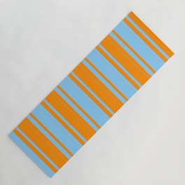 [ Thumbnail: Dark Orange and Light Sky Blue Colored Striped/Lined Pattern Yoga Mat ]