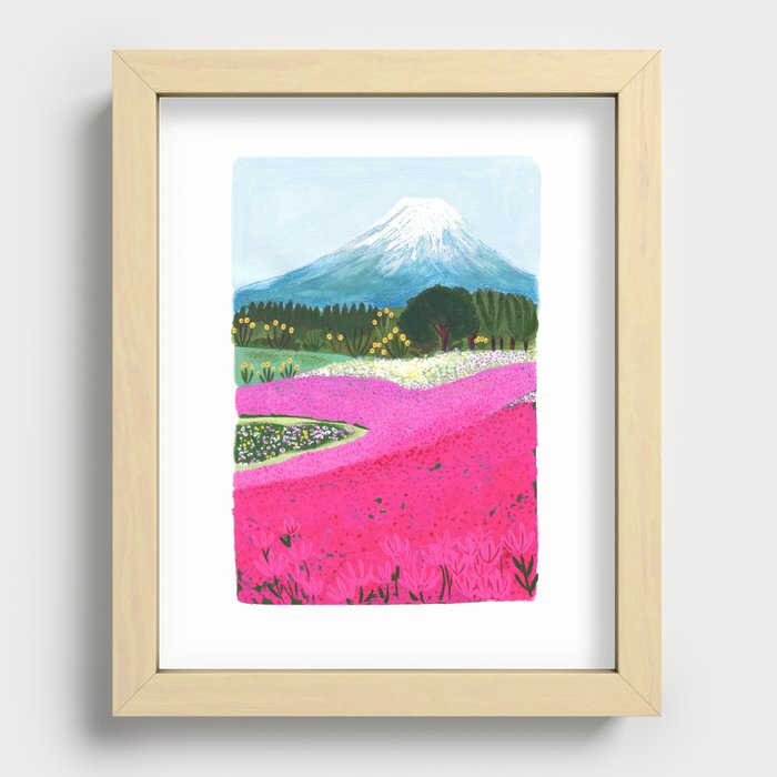 Mount Fuji Flower Field Landscape Recessed Framed Print