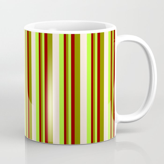 Light Green, Dark Red, Green, and Beige Colored Lines Pattern Coffee Mug