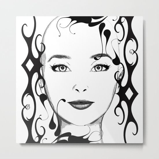 Black and white face ornament Metal Print