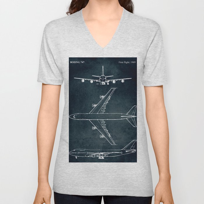 BOEING 747 - First flight 1969 V Neck T Shirt
