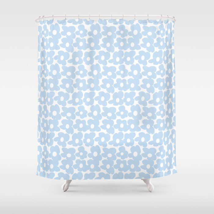 Mini Baby Blue Retro Flowers White Background #decor #society6 #buyart Shower Curtain