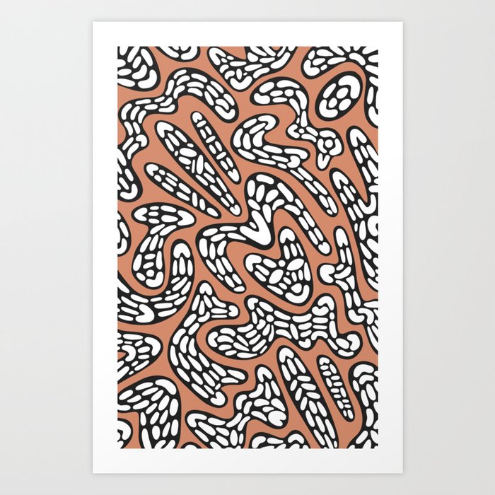 Organic Abstract Tribal Pattern in Bronzed Orange, Black and White Art Print