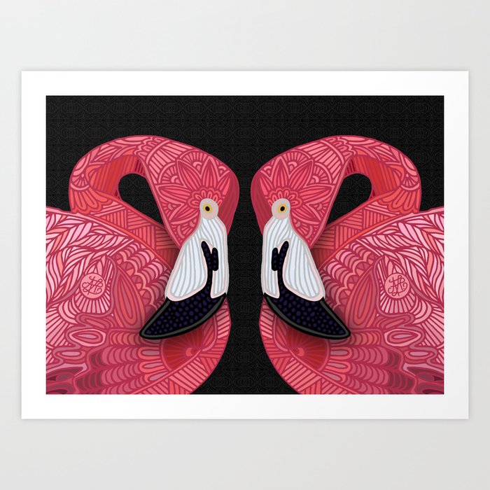 Pink Flamingos (black) Art Print