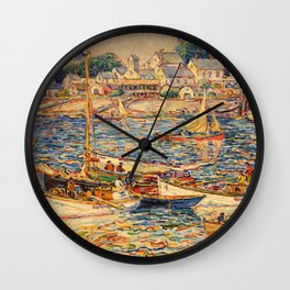 Colorful Provincetown, Cape Cod, Massachusetts seaside nautical sailing landscape by Reynolds Beal Wall Clock