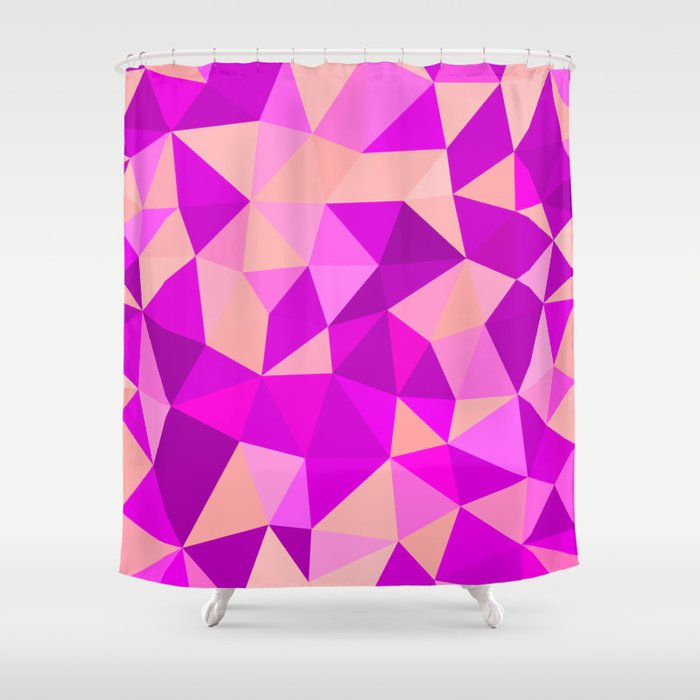 Peach and Magenta Multicolored Geometric Triangle Pattern Shower Curtain