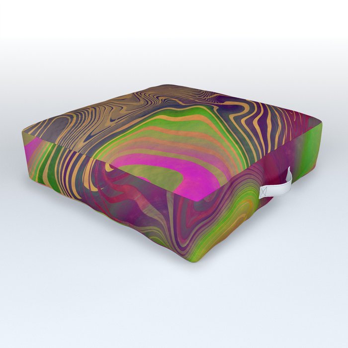 Multicolored neon psychedelic abstract digital art with distorted lines and metallic texture.  Outdoor Floor Cushion