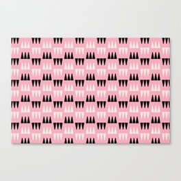 Retro Modernist Geometric Tri-Triangle Pattern 722 Pink Black and Cream Canvas Print