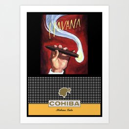 Red Cohiba Cuban Habanos Cigars Aficionado Vintage Advertisement Poster; Habana, Cuba Wall Decor Art Print