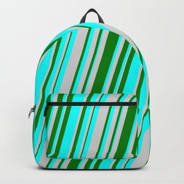 [ Thumbnail: Green, Cyan, and Light Gray Colored Lines Pattern Backpack ]