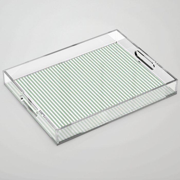 Fern Green and White Micro Vertical Vintage English Country Cottage Ticking Stripe Acrylic Tray