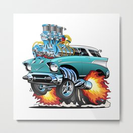 Classic Fifties Hot Rod Muscle Car Cartoon Metal Print