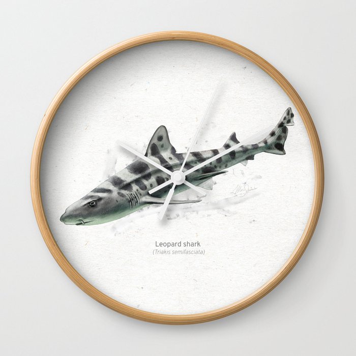 Leopard shark scientific illustration art print Wall Clock
