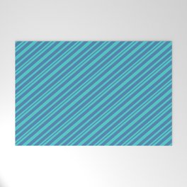 [ Thumbnail: Turquoise & Blue Colored Striped/Lined Pattern Welcome Mat ]