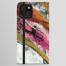 Motivation [3] : a colorful, vibrant abstract piece in pink red, gold, black and white iPhone Wallet Case