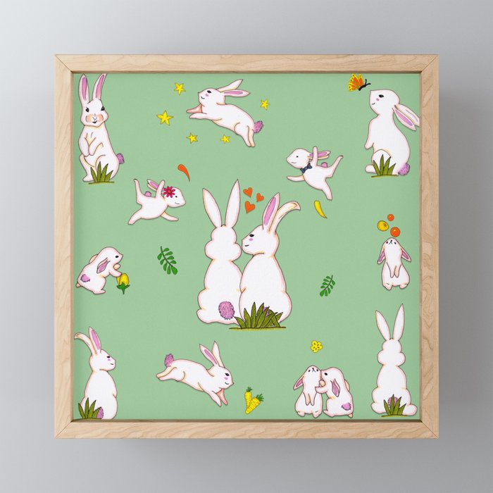 Enchanted Rabbit Family - Spring Green Framed Mini Art Print