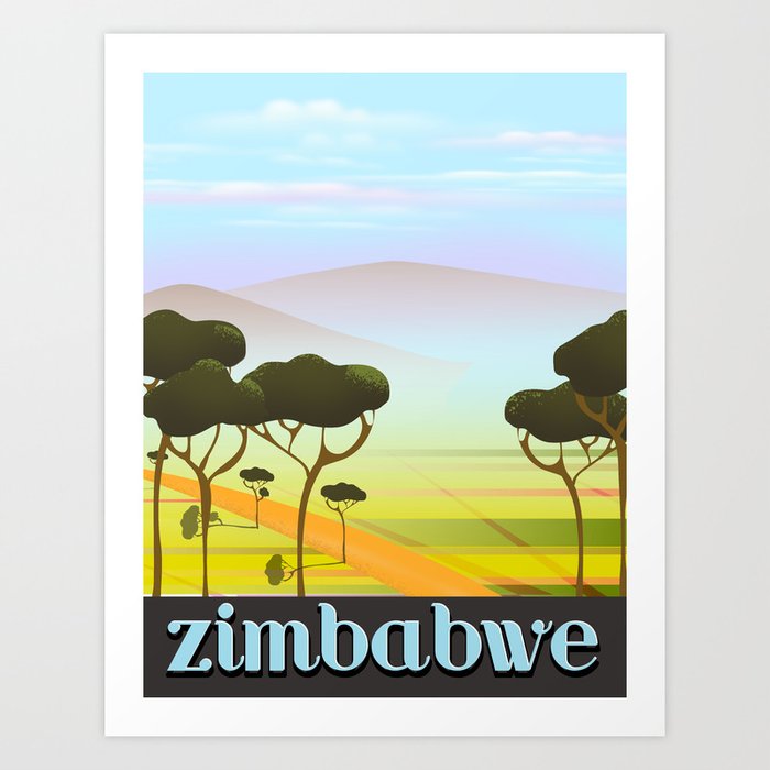 Zimbabwe landscape travel poster Art Print