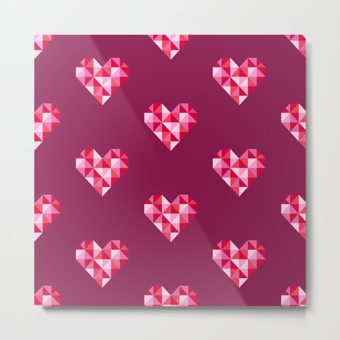 Retro disco hearts pink burgundy Valentine Metal Print