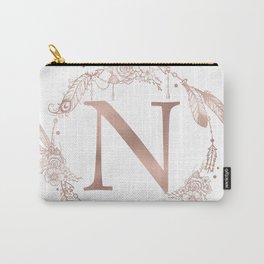 Letter N Rose Gold Pink Initial Monogram Carry-All Pouch