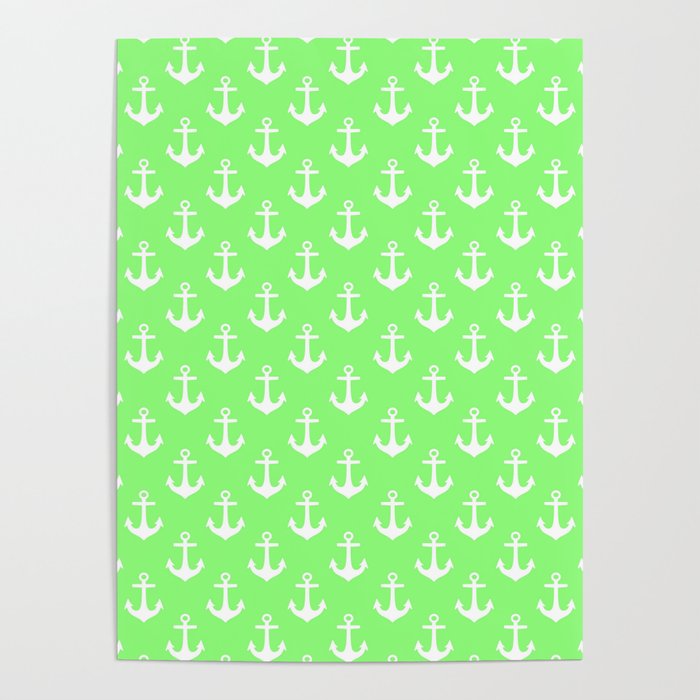 Anchors (White & Light Green Pattern) Poster