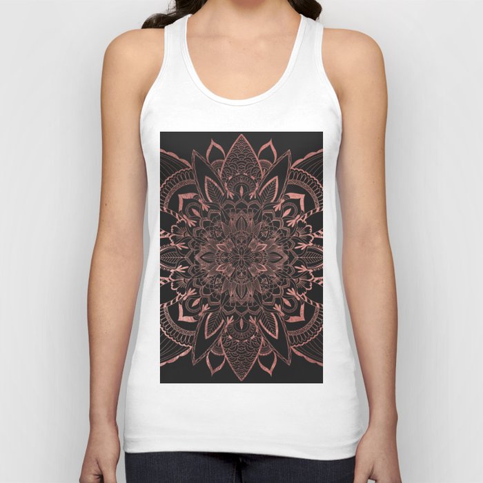 Abstract Geometric Black Rose Gold Spiritual Floral Mandala Tank Top