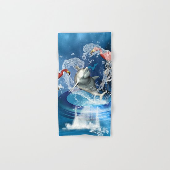 Dolphin jumping by a heart Hand & Bath Towel