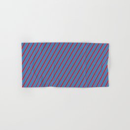 [ Thumbnail: Red and Blue Colored Lines/Stripes Pattern Hand & Bath Towel ]