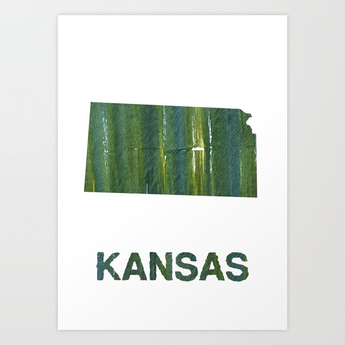 Kansas Map Outline Deep Moss Green Watercolor Art Print