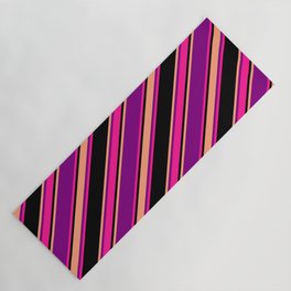 [ Thumbnail: Purple, Deep Pink, Black & Light Salmon Colored Striped Pattern Yoga Mat ]