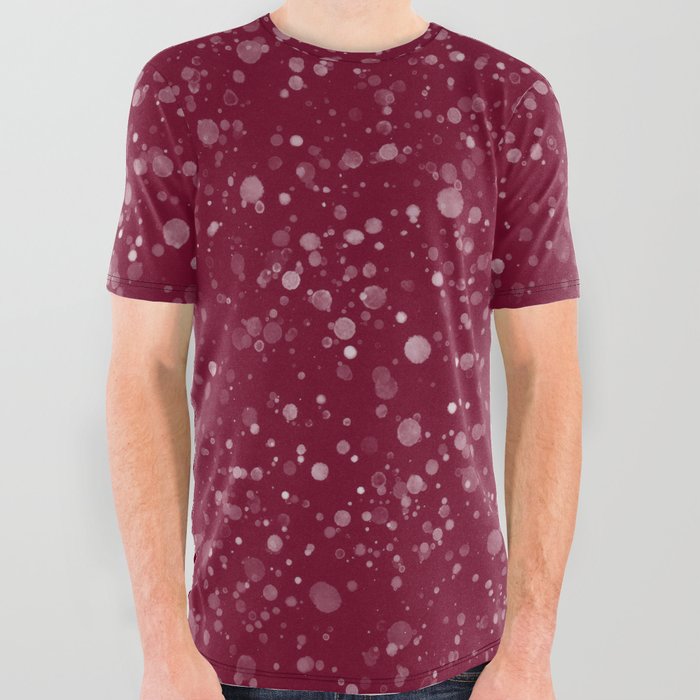 Watercolor Minimalist Shapes Abstract Spots Polka Dots Splatter Mauve Red Wine Purple Violet White All Over Graphic Tee